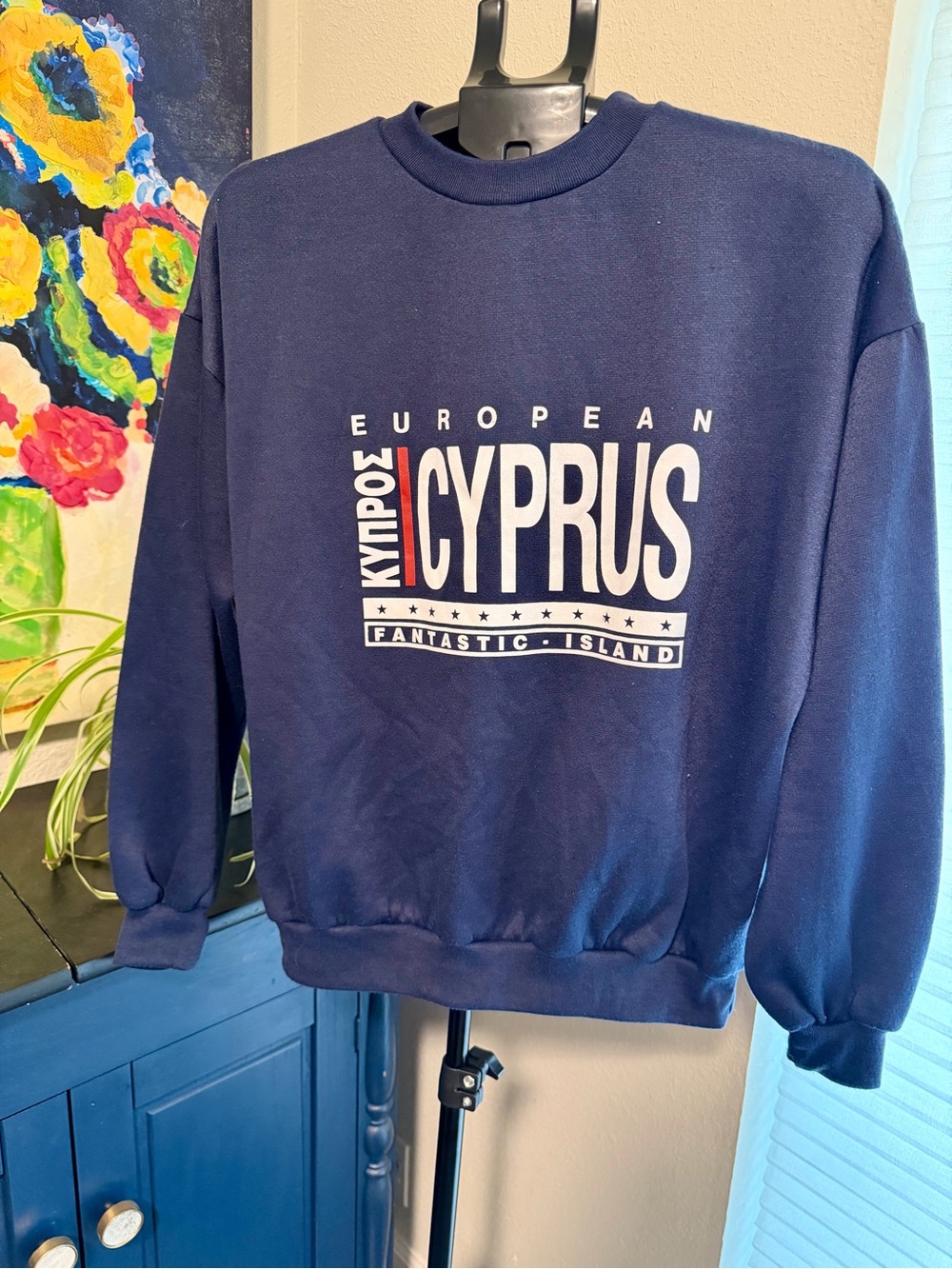 Vintage Cyprus Sweatshirt Large 100% Cotton Made in Cyprus European Graphic